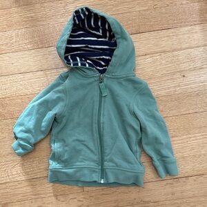 Hanna Andersson Teal Zip Hoodie with Striped Lining French Terry